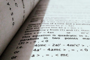 Close up of formulas and equations in textbook